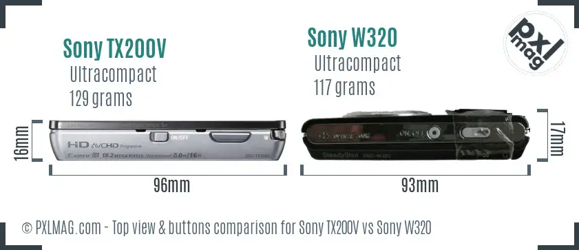 Sony TX200V vs Sony W320 top view buttons comparison
