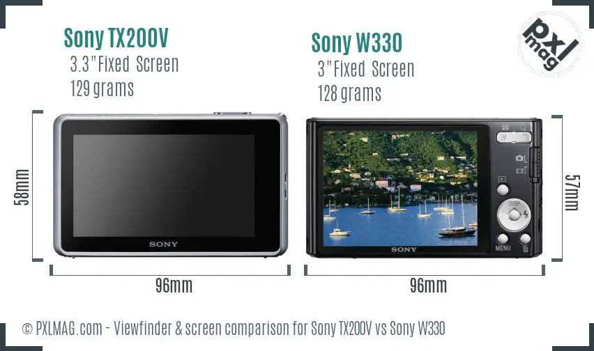 Sony TX200V vs Sony W330 Screen and Viewfinder comparison