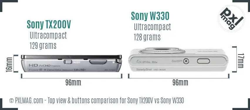 Sony TX200V vs Sony W330 top view buttons comparison