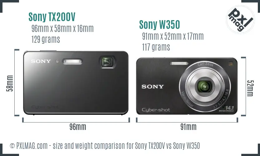 Sony TX200V vs Sony W350 size comparison