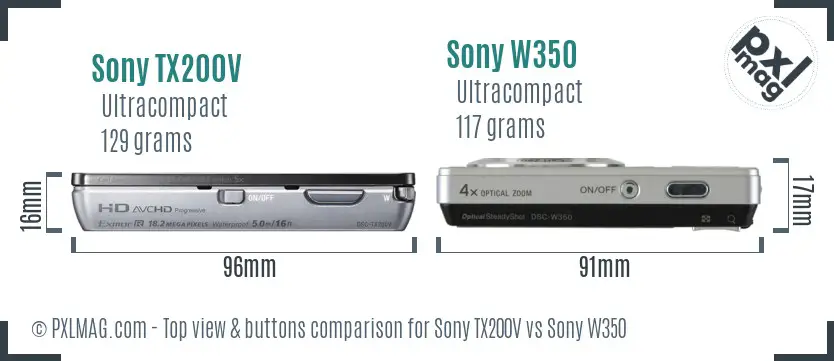 Sony TX200V vs Sony W350 top view buttons comparison