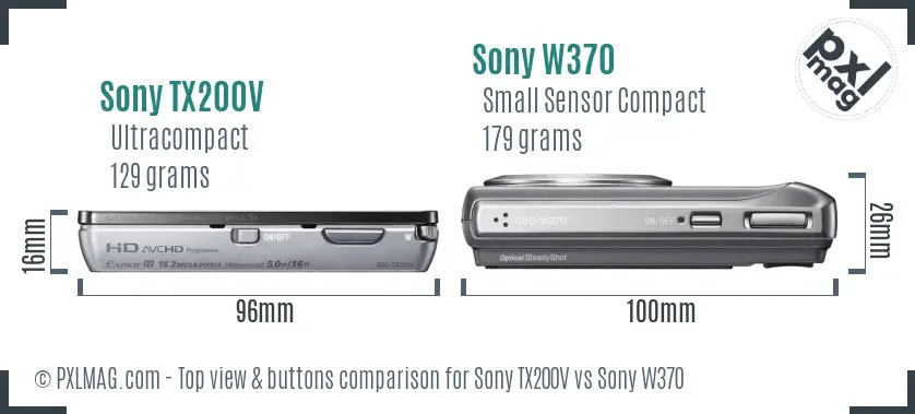Sony TX200V vs Sony W370 top view buttons comparison
