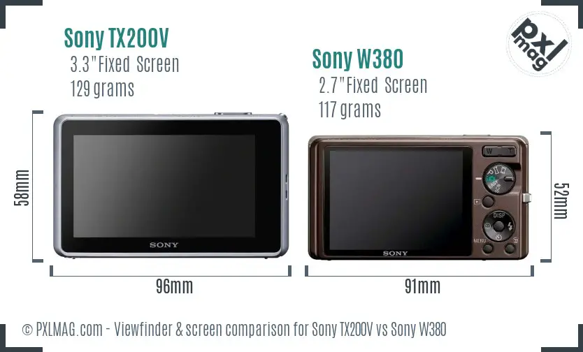 Sony TX200V vs Sony W380 Screen and Viewfinder comparison