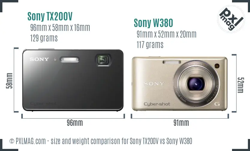 Sony TX200V vs Sony W380 size comparison