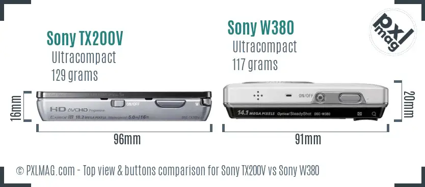 Sony TX200V vs Sony W380 top view buttons comparison