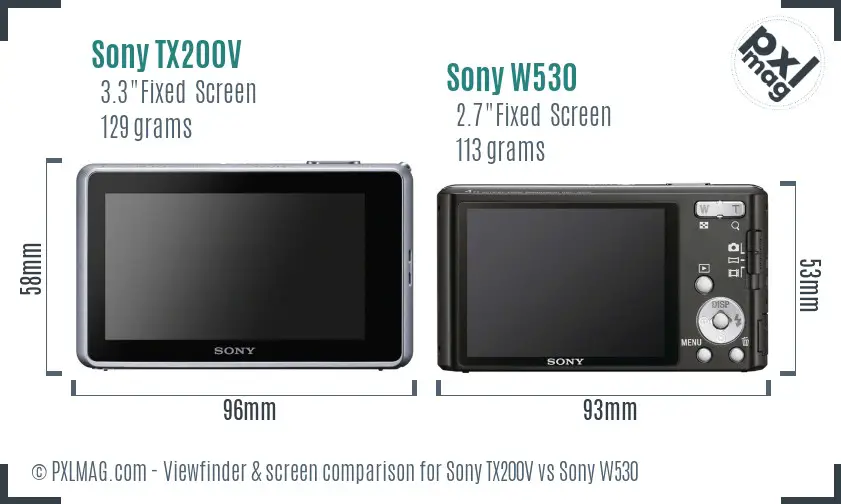 Sony TX200V vs Sony W530 Screen and Viewfinder comparison