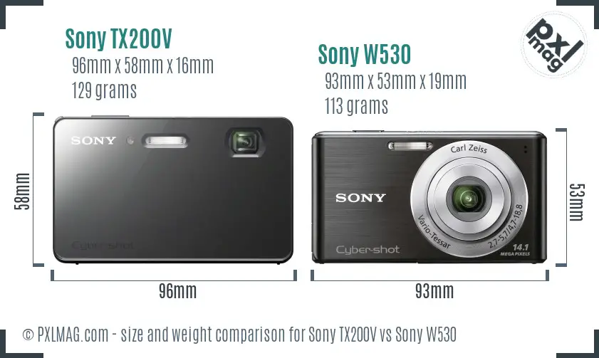 Sony TX200V vs Sony W530 size comparison