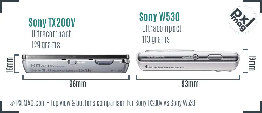 Sony TX200V vs Sony W530 top view buttons comparison