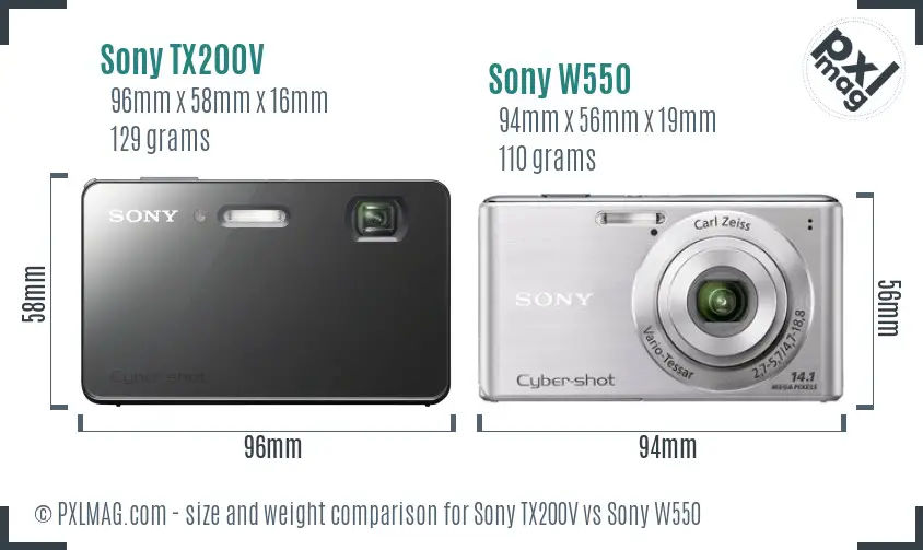 Sony TX200V vs Sony W550 size comparison