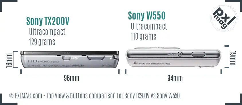 Sony TX200V vs Sony W550 top view buttons comparison