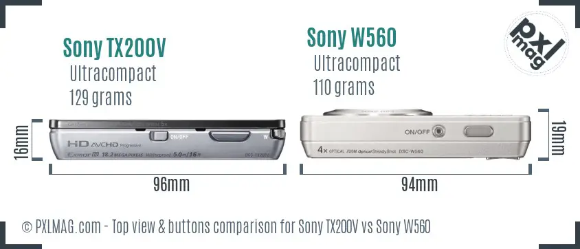 Sony TX200V vs Sony W560 top view buttons comparison