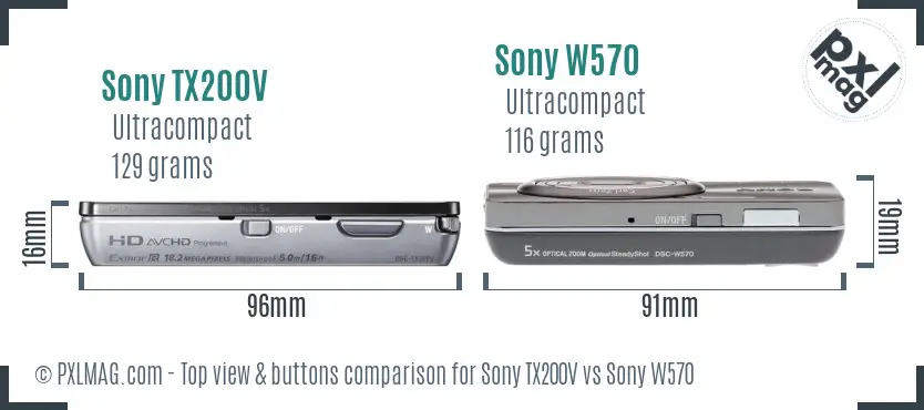Sony TX200V vs Sony W570 top view buttons comparison