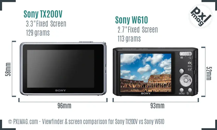 Sony TX200V vs Sony W610 Screen and Viewfinder comparison