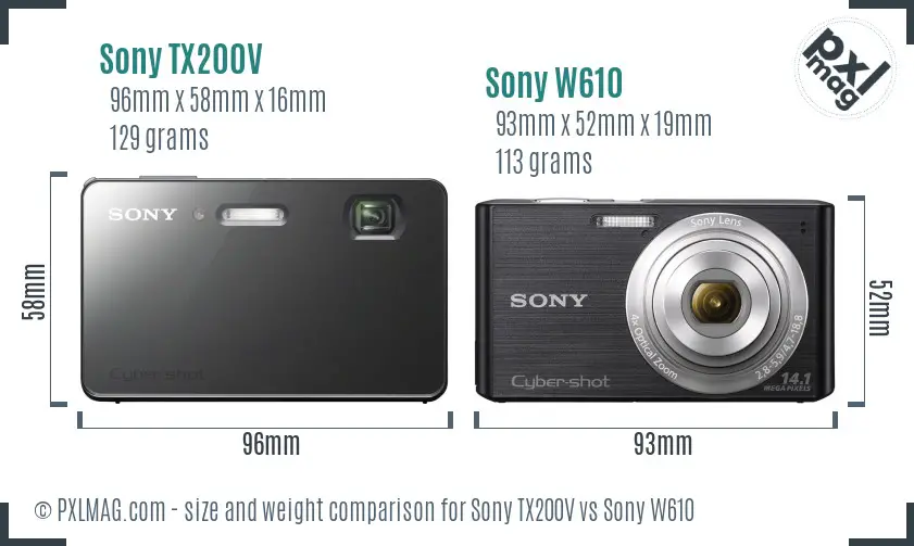 Sony TX200V vs Sony W610 size comparison