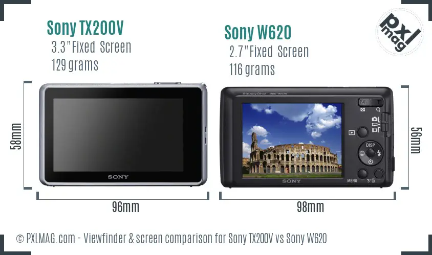 Sony TX200V vs Sony W620 Screen and Viewfinder comparison