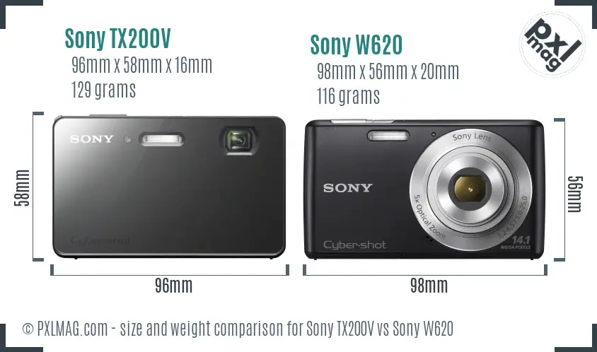 Sony TX200V vs Sony W620 size comparison