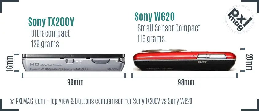 Sony TX200V vs Sony W620 top view buttons comparison