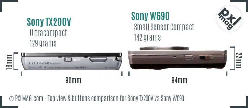 Sony TX200V vs Sony W690 top view buttons comparison