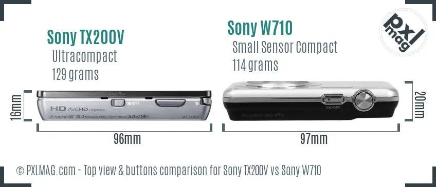 Sony TX200V vs Sony W710 top view buttons comparison