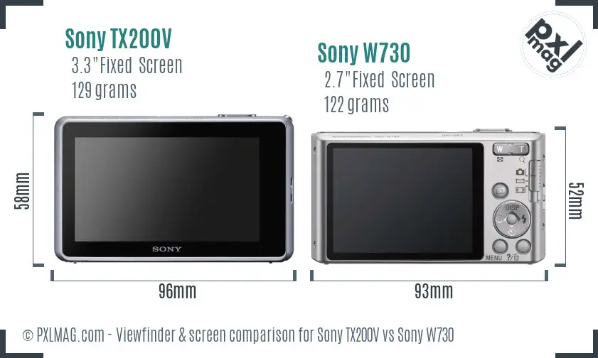Sony TX200V vs Sony W730 Screen and Viewfinder comparison