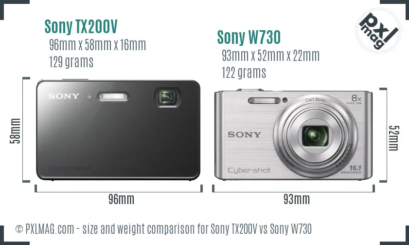 Sony TX200V vs Sony W730 size comparison