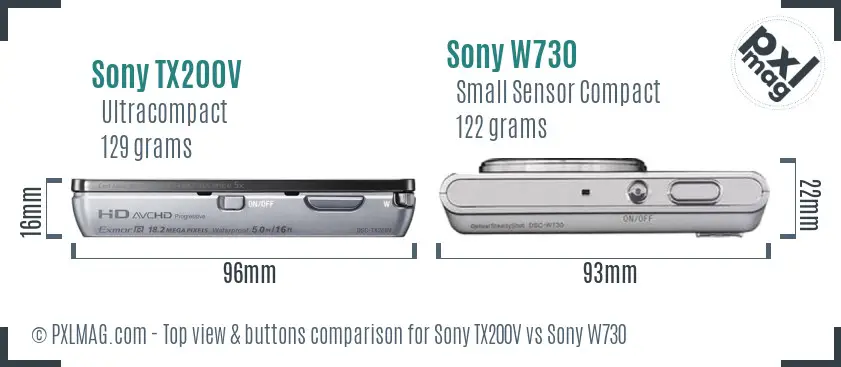 Sony TX200V vs Sony W730 top view buttons comparison