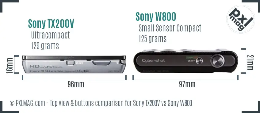 Sony TX200V vs Sony W800 top view buttons comparison