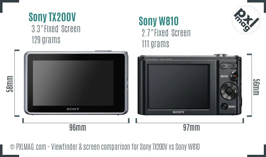 Sony TX200V vs Sony W810 Screen and Viewfinder comparison