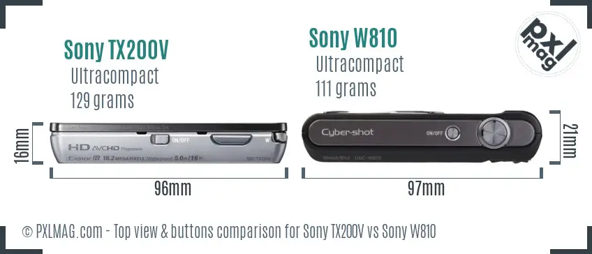 Sony TX200V vs Sony W810 top view buttons comparison