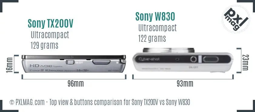 Sony TX200V vs Sony W830 top view buttons comparison