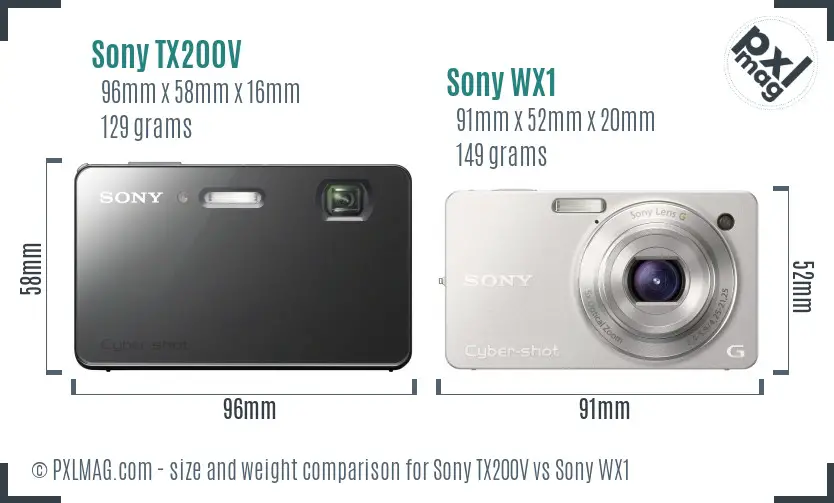 Sony TX200V vs Sony WX1 size comparison