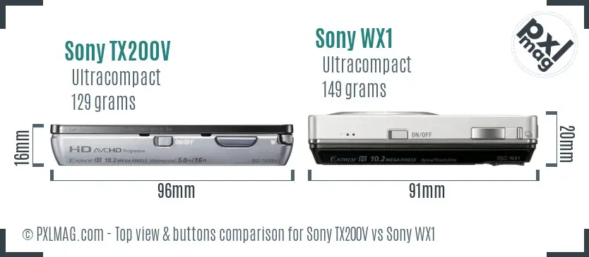 Sony TX200V vs Sony WX1 top view buttons comparison