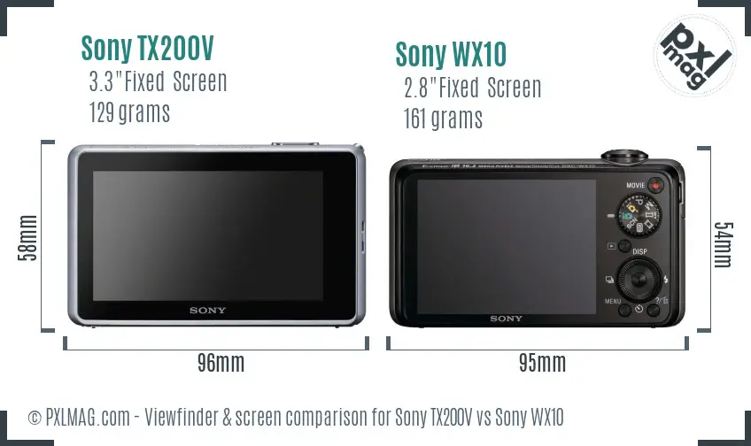 Sony TX200V vs Sony WX10 Screen and Viewfinder comparison