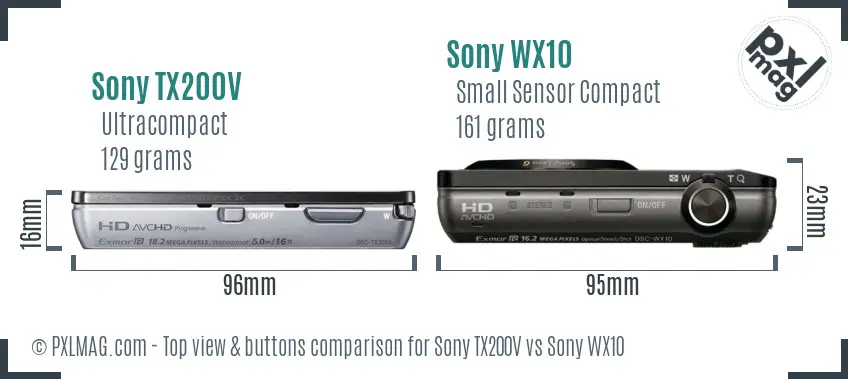 Sony TX200V vs Sony WX10 top view buttons comparison
