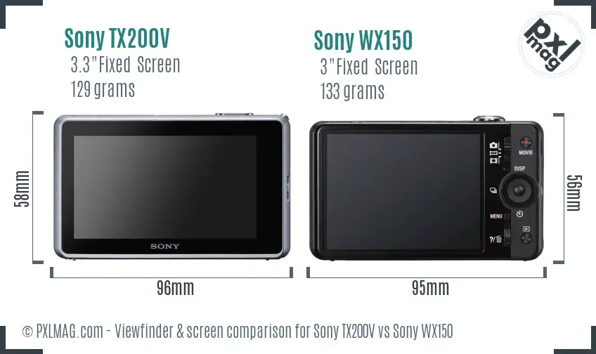 Sony TX200V vs Sony WX150 Screen and Viewfinder comparison