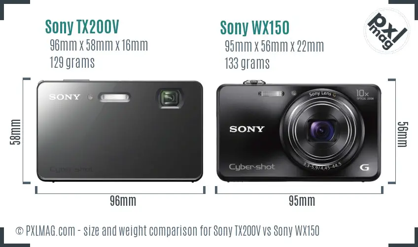 Sony TX200V vs Sony WX150 size comparison