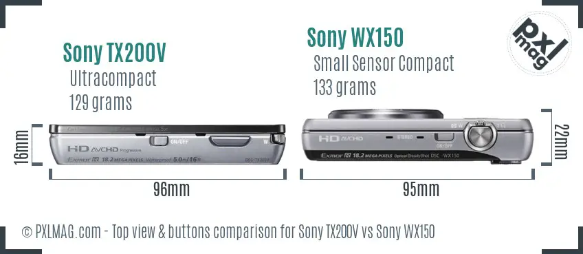 Sony TX200V vs Sony WX150 top view buttons comparison