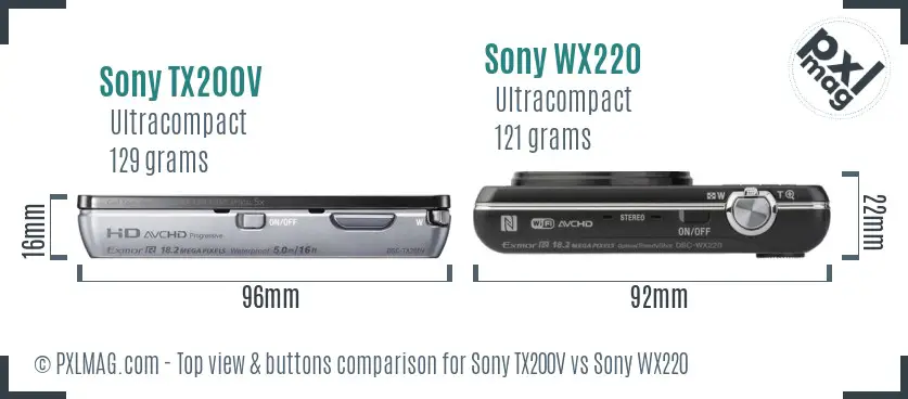 Sony TX200V vs Sony WX220 top view buttons comparison