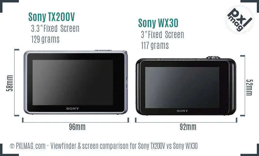 Sony TX200V vs Sony WX30 Screen and Viewfinder comparison