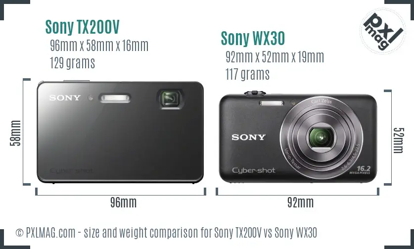 Sony TX200V vs Sony WX30 size comparison