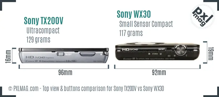 Sony TX200V vs Sony WX30 top view buttons comparison
