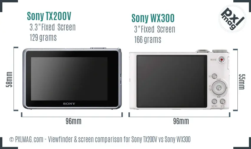Sony TX200V vs Sony WX300 Screen and Viewfinder comparison