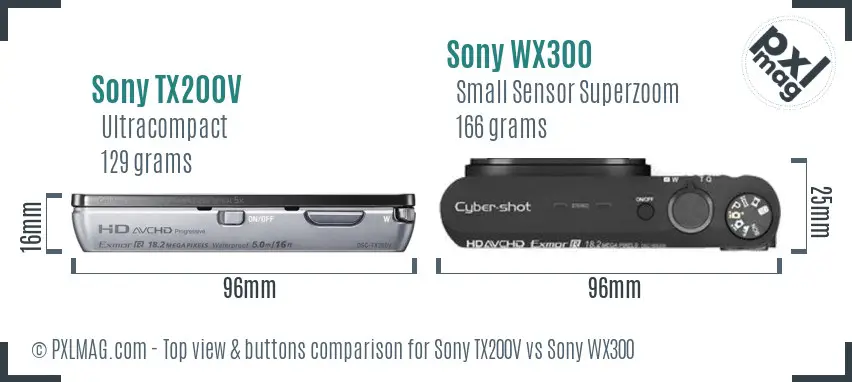 Sony TX200V vs Sony WX300 top view buttons comparison