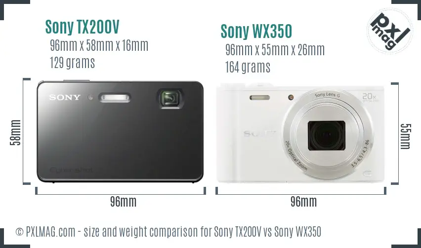 Sony TX200V vs Sony WX350 size comparison