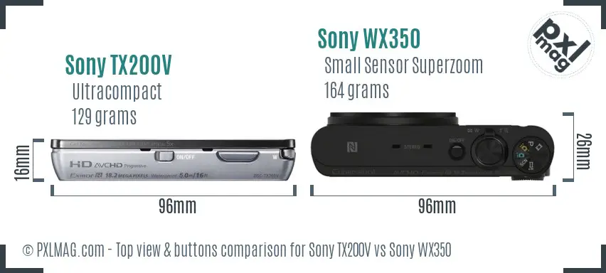 Sony TX200V vs Sony WX350 top view buttons comparison