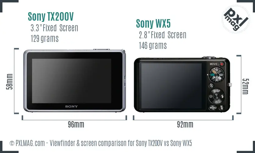 Sony TX200V vs Sony WX5 Screen and Viewfinder comparison