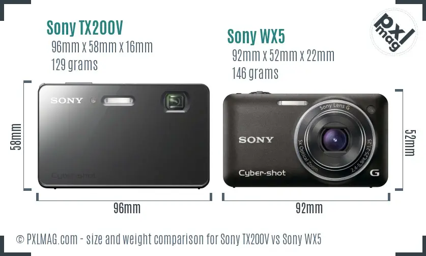 Sony TX200V vs Sony WX5 size comparison