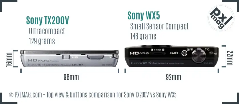Sony TX200V vs Sony WX5 top view buttons comparison