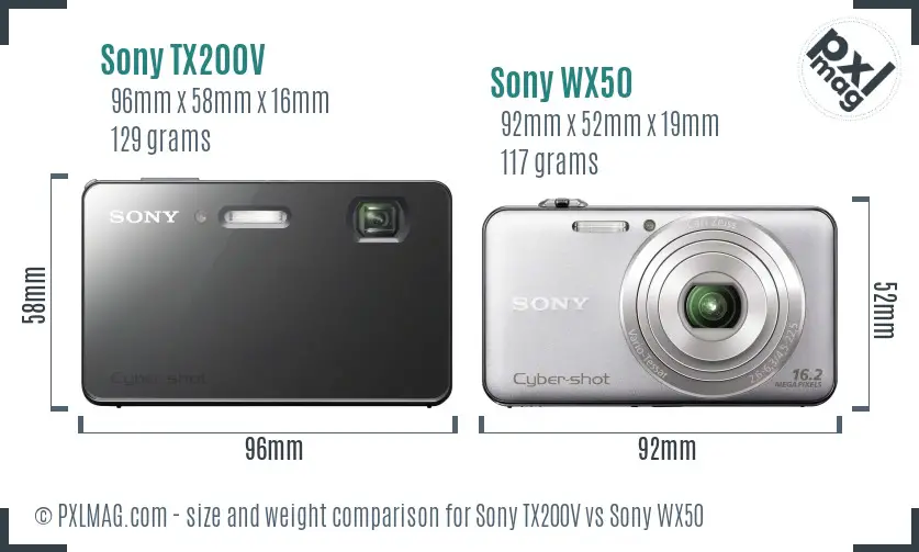 Sony TX200V vs Sony WX50 size comparison