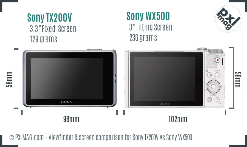 Sony TX200V vs Sony WX500 Screen and Viewfinder comparison